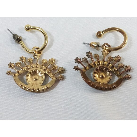 Gold-Tone Evil Eye Earrings Costume Jewelry multicolored stones Unique - Picture 2 of 3